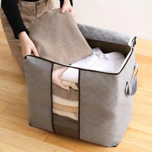 Nestora Pack of 3 Foldable Bamboo Storage Bags – Large Capacity Space Saving Organizer
