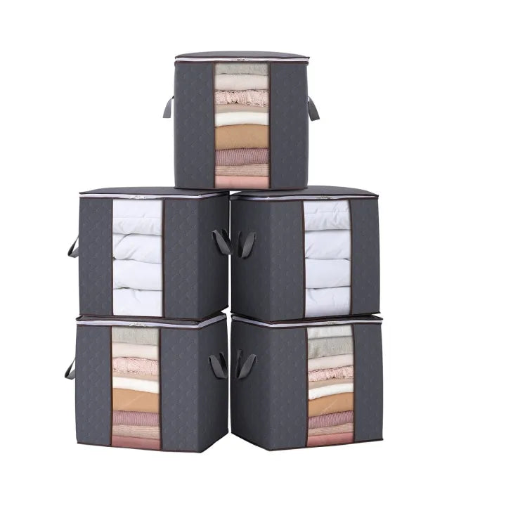 Nestora Pack of 3 Foldable Bamboo Storage Bags – Large Capacity Space Saving Organizer