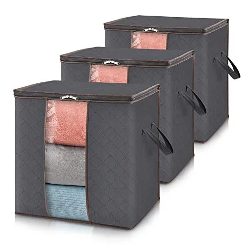 Nestora Pack of 3 Foldable Bamboo Storage Bags – Large Capacity Space Saving Organizer