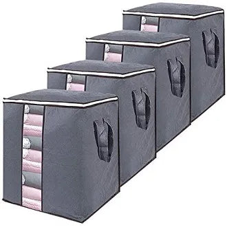 Nestora Pack of 3 Foldable Bamboo Storage Bags – Large Capacity Space Saving Organizer