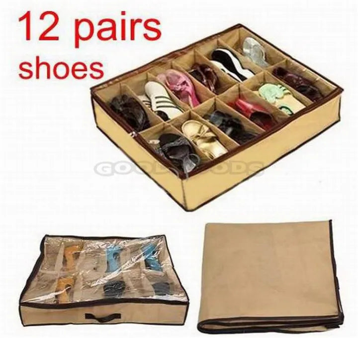 Nestora Under Bed Shoe Organizer – Dustproof Storage Bag for 12 Pairs