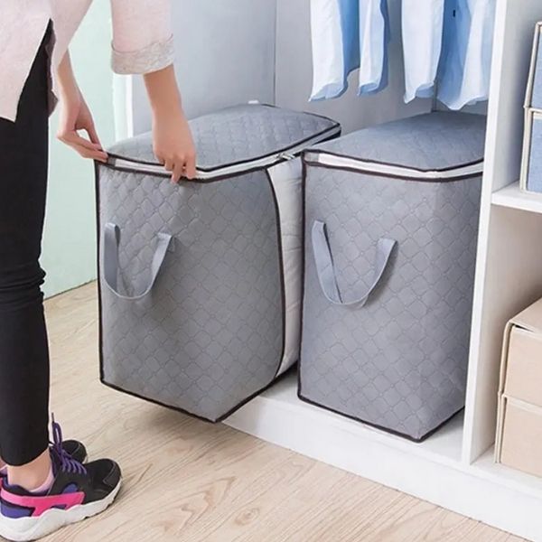 Nestora Pack of 3 Foldable Bamboo Storage Bags – Large Capacity Space Saving Organizer