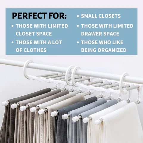 Nestora 5-in-1 Stainless Steel Space Saving Clothes Hanger | Wardrobe Organizer Rack