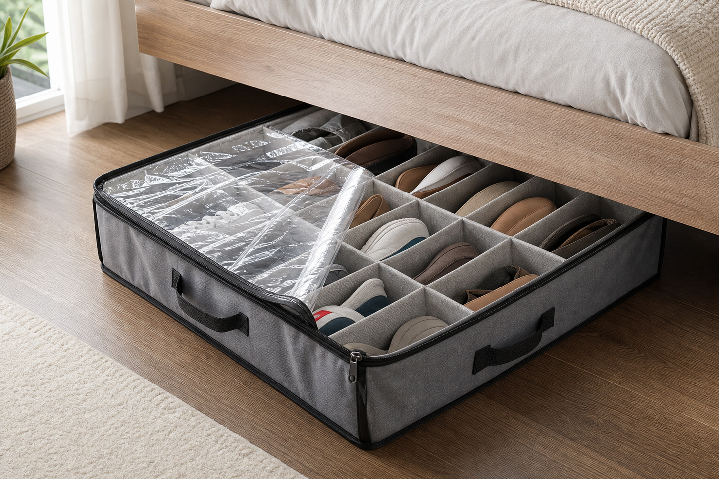 Nestora Under Bed Shoe Organizer – Dustproof Storage Bag for 12 Pairs