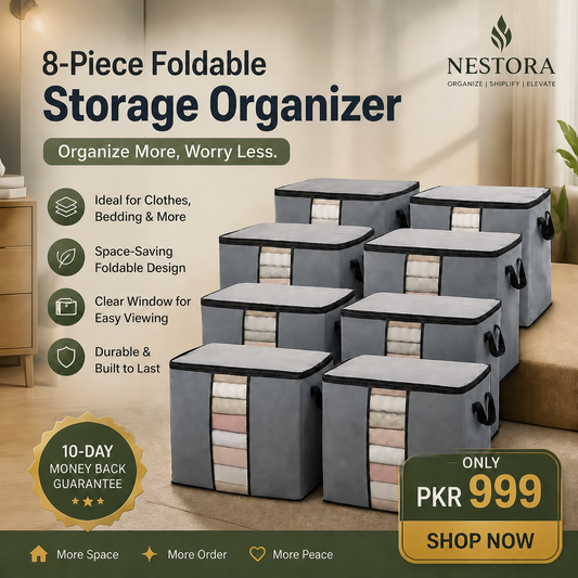 Nestora Pack of 3 Foldable Bamboo Storage Bags – Large Capacity Space Saving Organizer
